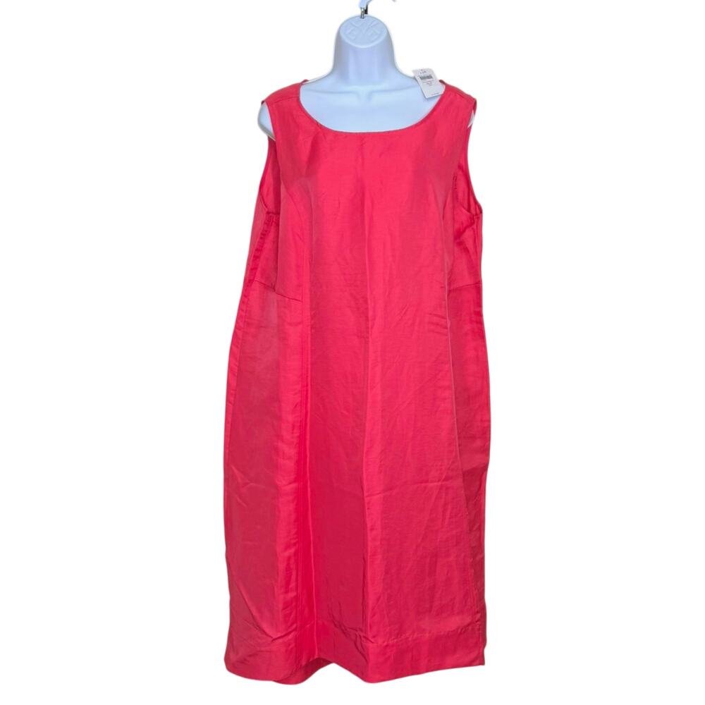 J. Jill Elliptical-Hem Midi Dress Sz XL Petite XLP Strawberry Pink Linen Bld NWT